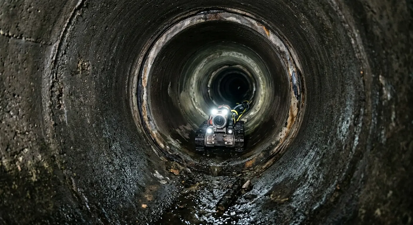 Robotic sewer camera inspecting pipe interior for Sewer Line Cleaning in College Park
